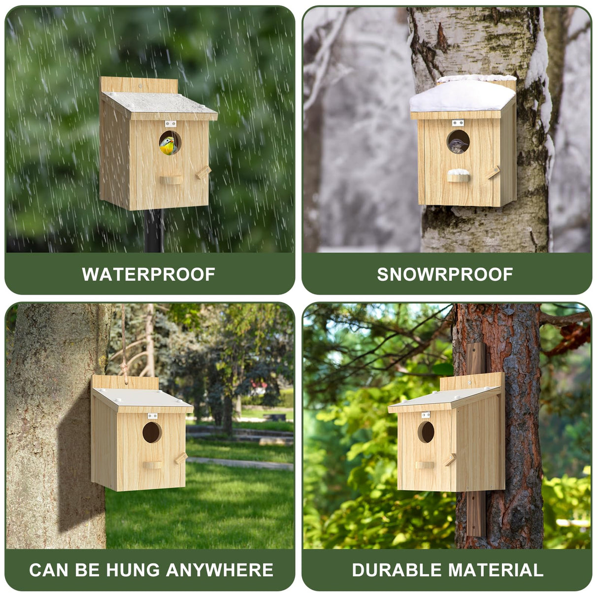 Bird Houses for Outside, Bluebird House with Standing Perch, Hanging Wood Bird House with Waterproof Acrylic Plate for Small Birds Bluebird Finch Swallow Wren Chickadee Assembly Required Chuiendi