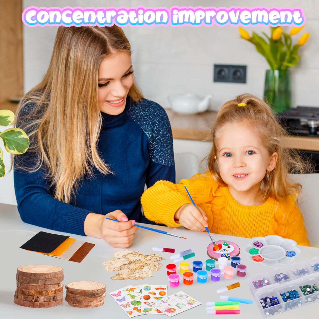 Minetom Kids Wooden Painting Kit-Glow in The Dark，26 pcs Wood Slice Craft Activities Kits-Arts & Crafts Gifts for Boys Girls Ages 5-12,Creative Art Toys for 5, 6, 7, 8, 9, 10, 11 & 12 Year Old Kids Minetom