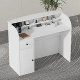 VOWNER Modern Reception Desk with Storage Drawers, 39.4" H Office Counter with LED Lighting, Secretary Desk with Power Outlets – Front Desk for Salon, Lobby – White (47.2" W x 18.9" D x 39.4" H) VOWNER