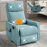 Massage Chair Recliner with Heat, Swivel Rocking Chair Recliner with High Back, Manual Nursery Recliners for Adults,Small Recliner Chair for Small Spaces, Living Room Bedroom, Fabric (Blue Green) Thctvous