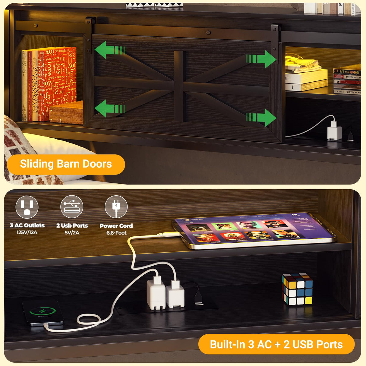 Homieasy Daybed with Pop Up Trundle, Corner Twin Bed Frame with Charging Station & LED, Reversible Twin Day Bed with Storage Bookcase Headboard for Bedroom, Living & Guest Room, Black Homieasy