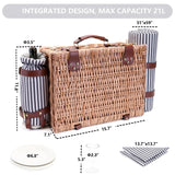 Picnic Basket with Blanket and Wine Pouch for 2 Wicker Picnic Set with Insulated Liner Cooler Bag Hamper for Camping,Wedding - Stripes SatisInside