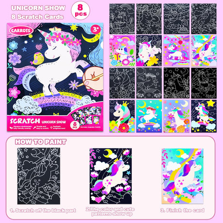 BAOXUE Scratch Art for Kids, Unicorns Black Rainbow Scratch Art Paper Set-Arts and Crafts & Supplies, DIY Activity & Party Games, Unicorn Art Gifts for Toddlers, Girls & Boys BAOXUE