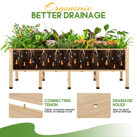 Amerlife 8x2 Ft Raised Garden Bed, 16 Inch Depth Featuring Legs, Drainage Holes, Ideal for Vegetables, Flowers, Herbs, Elevated Wood Planter Box for Balcony, Patio, Backyard, Easy Assembly Amerlife