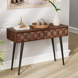 Bme Console Modern Mid-Century 2 Drawers, Unique Geometric Design Sofa Table for Entryway, Hallway, Living Room, Walnut Bme