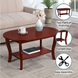 Convenience Concepts American Heritage Oval Coffee Table 36" - Classic Living Room Table with Storage Shelf for Transitional Living Room, Mahogany Convenience Concepts