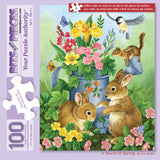 Bits and Pieces - 100 Piece Jigsaw Puzzle - A Touch of Spring by Artist Jane Maday - Cute Bunnies - 100 pc Jigsaw Bits and Pieces