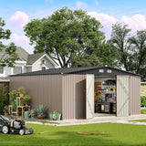 GVDV 10x14 FT Outdoor Metal Storage Shed, Durable Garden Shed with Updated Frame Structure for Backyard, Patio, Tool Storage, All-Weather Shelter for Bike, Gardening Tools, Lawn Mowers GVDV