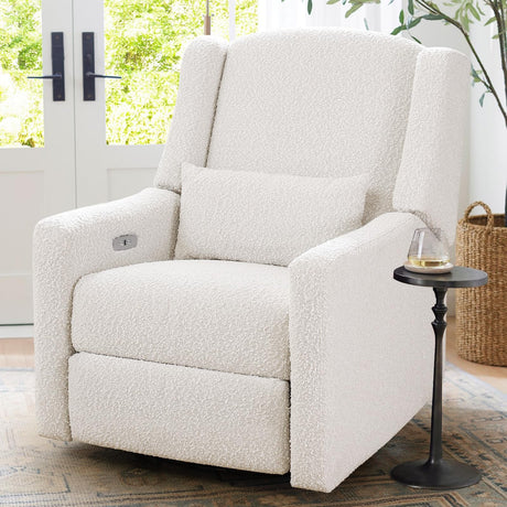 SENYUN Power Recliner Chair Swivel Glider, Large Rocker Recliner w/USB Charging Port, Boucle Upholstered Swivel Rocker Glider Recliner for Nursery,Bedroom,Living Room, 1PC, Cream SENYUN