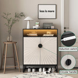 HOLISUN Modern Shoe Storage Cabinet for Entryway, 31.5" Shoe Rack Organizer with Doors and Ajustable Shelf, Shoe Cabinet with LED Lights for Hallway, Entrance (Black+Light Yellow+LED 31.5") HOLISUN