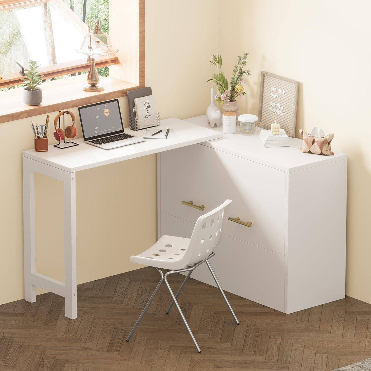 RUNNA Twin Size Murphy Cabinet Bed with Adjustable Position Desk, Murphy Chest Dresser Bed with Foldable Cushion for Guest Room,Small Space (White_03) RUNNA