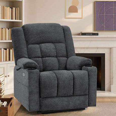 EONIX Dual Motor Lay Flat Power Lift Recliner Chair for Elderly, Electric Recliner Lift Chair for Adults with Heat and Massage, Cup Holders, 400lbs Heavy Duty, SLRY014062, Dark Grey EONIX