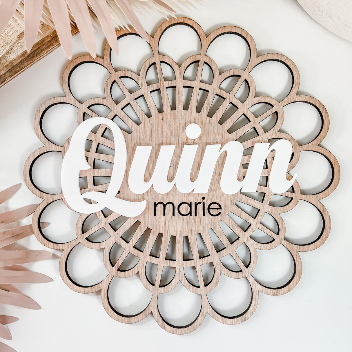 Custom Boho Wood & Acrylic Personalized Name Sign, 3D Layered Handmade Rattan Wall Decor for Nursery or Child's Bedroom - Gift for Baby Shower, Imaginate