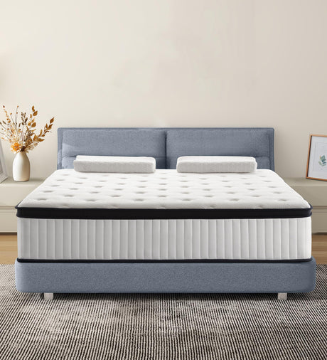 Konuzu Queen Mattress,12 Inch Queen Size Mattresses Memory Foam Hybrid White Mattress in a Box,with Provide Support and Improve Sleep Mattresses,Medium Firm Konuzu