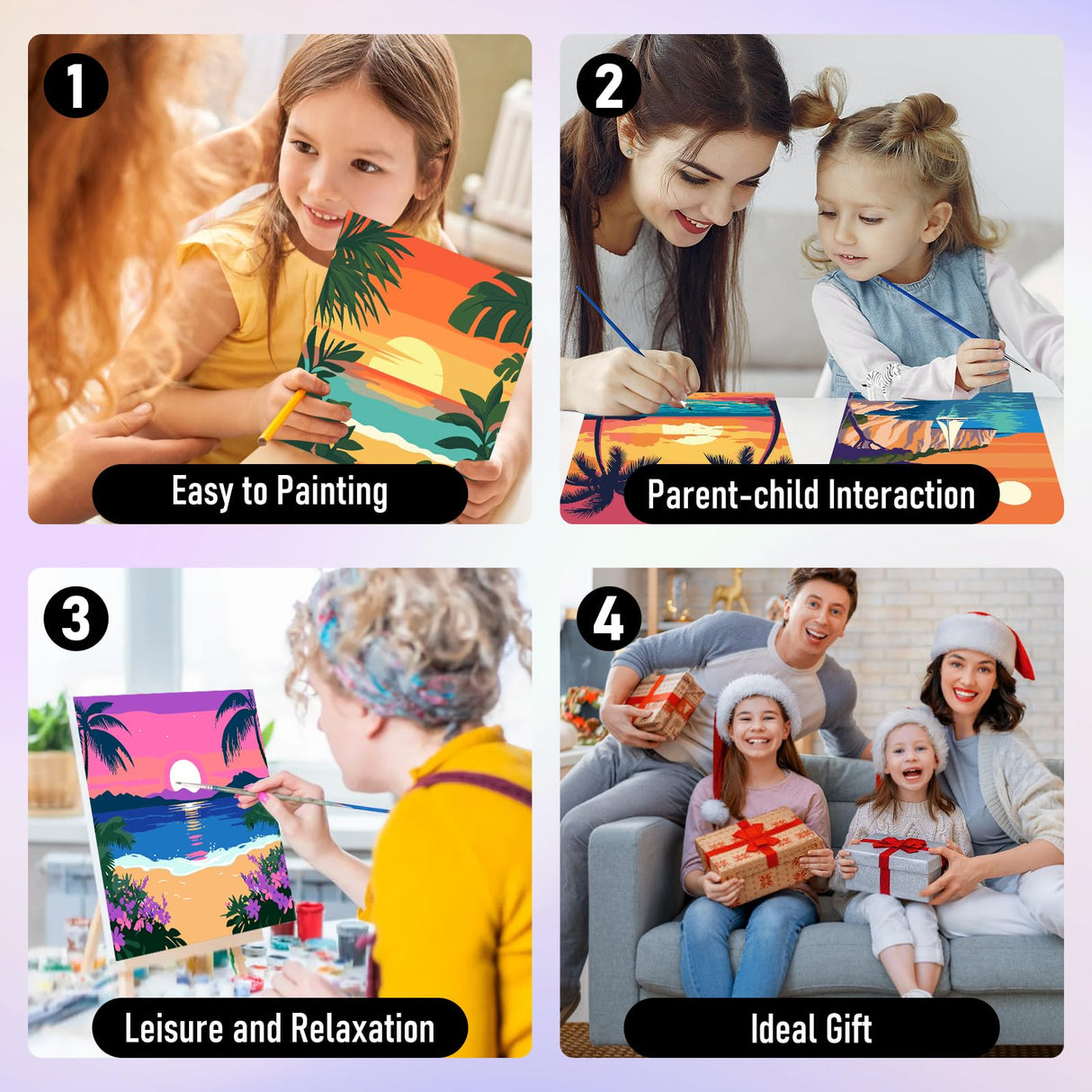 HEIBAGO Framed Paint by Numbers kit for Kids, 4 Pack Landscapes Paint by Numbers for Kids Ages 8-12, Sun Paint by Numbers Kits Children Beginner, DIY Acrylic Oil Painting for Home Wall Decor 8x8 inch HEIBAGO