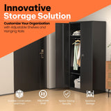 Aobabo Large Metal Wardrobe Style Storage Cabinet with Adjustable Shelf, Cloth Rail, and Lockable Doors for Home Organization, Black Aobabo