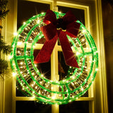 16 Inches Christmas Acrylic Wreath with Twinkle Lights, 320 LED Warm White Fairy Lights,Christmas Lighted Werath Timer/Waterproof with Red Bow for Christmas Party Wall Decoration IJG