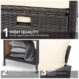 LEVELEVE Balcony Furniture 5 Piece Patio Conversation Set, PE Wicker Rattan Outdoor Lounge Chairs with Soft Cushions 2 Ottoman&Glass Table for Porch, Lawn-Brown Wicker LEVELEVE