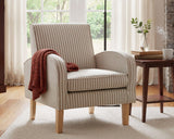 Farmhouse Striped Accent Chair for Living Room Set of 1, Linen Fabric Modern Comfy Armchairs with Cushion, Upholstered Striped Reading Chairs for Bedroom Couch Chair with Wood Legs, Khaki LIVINOVA