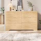 Jocoevol Modern 6 Drawer Dresser, 47" Wide Wood Dressers & Chests of Drawers Curved Profile Design, Mid Century Modern Fluted Dresser for Bedroom, Natural Oak Jocoevol