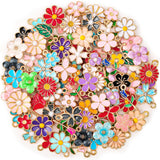 Acejoz 100Pcs 50 Pairs Flower Charms for Jewelry Making, Wholesale Assorted Enamel Mixed Bulk Metal Earring Charms for DIY Necklace Bracelet Earring Jewelry Making and Crafting Acejoz