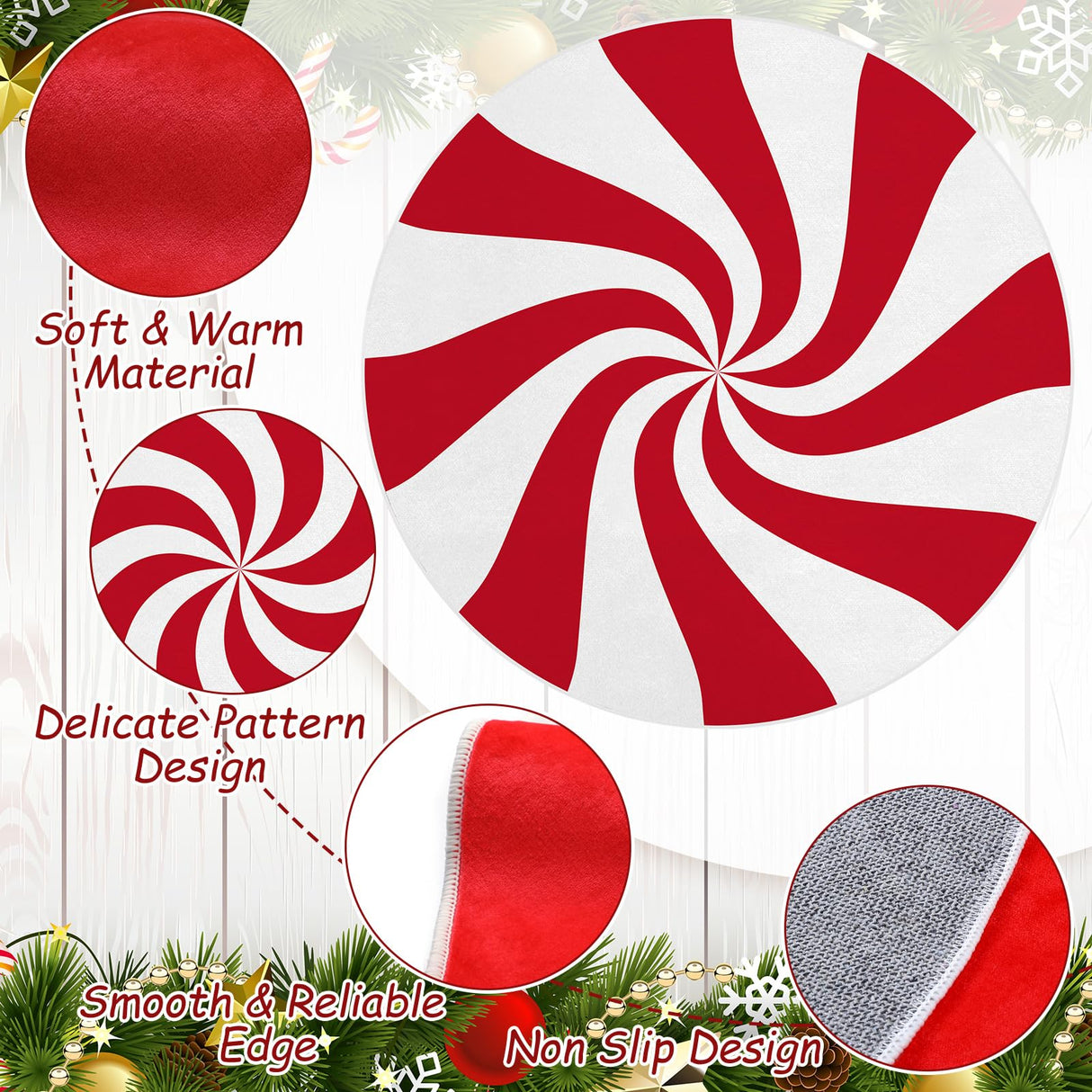 Moucuny Christmas Round Rug Large Christmas Area Rug Washable Christmas Rug Runner Non Slip Rug Carpet for Xmas Holiday Entryway Living Room Bedroom Indoor Decoration(Red,Lollipop) Moucuny
