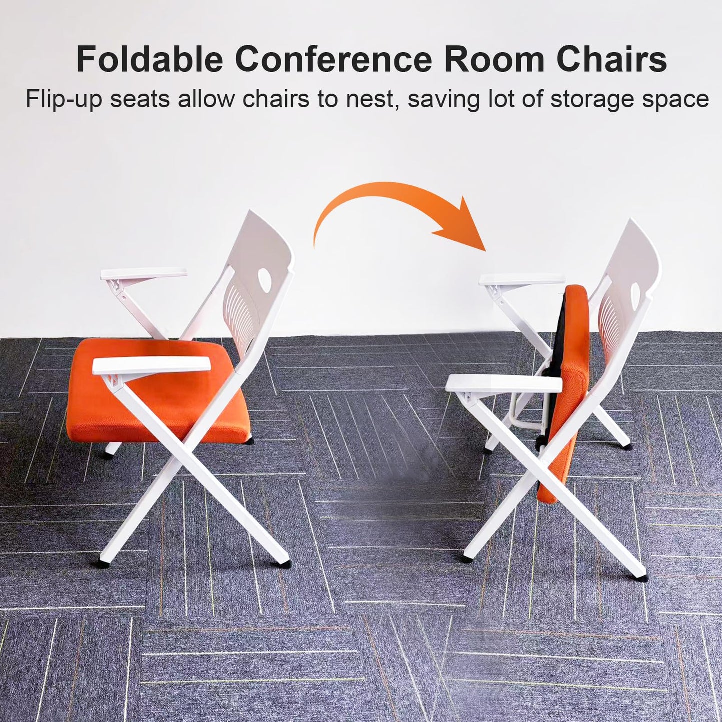 55.1in conference table,modern orange office folding Flip Top Mobile Training Table with chair and baffles with Wheels is convenient and fast, suitable for office, meeting room (4chairs)