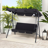 Esright Patio Swings Outdoor, 2-Seat Glider Porch Bench with Removable Cushion and Adjustable Shade, Swing Chairs for Garden, Poolside&Backyard, Black Esright