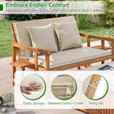 Tangkula Outdoor Acacia Wood Daybed with Storage Ottoman, Wood Patio Loveseat Sofa with 4-Level Backrest & Removable Cushions, 2 Folding Side Tables, Patio Recliner Lounger for Poolside, Backyard Tangkula