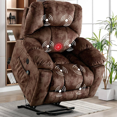 CANMOV Large Power Lift Recliner with Massage and Heat for Elderly, Heavy Duty Lift Recliner for Seniors with USB Port, 2 Hidden Cup Holders (Camel Brown) CANMOV