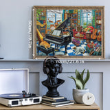 Music Room Puzzles for Adults 1000 Pieces, Pretty Musical Art Jigsaw Puzzles, Funny Cat Dog Puzzles BBOLDIN