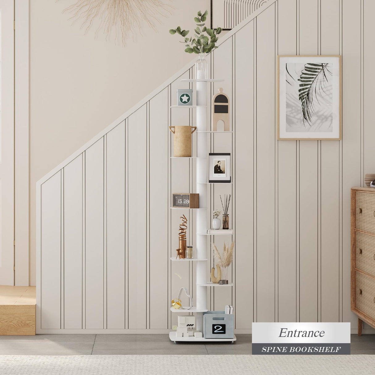 Suchtale Spine Bookshelf, Vertical Spine Book Tower, 11-Tier Metal Bookcase, Book Organizers, Book Shelves for Study, Display Book Shelf Storage Rack for Living Room, DIY Book Case for Decor, White Suchtale