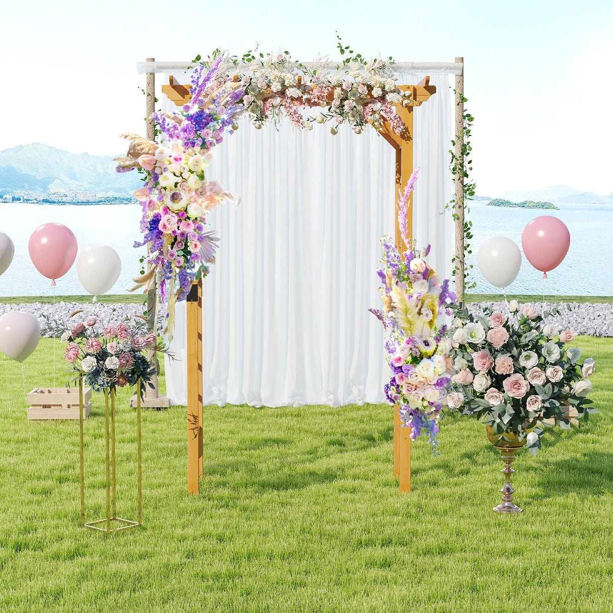 Moccha Flat-top Wooden Garden Arch - 7 FT Outdoor Arbor Trellis for Climbing Plants, Roses, Vines, Outside Pergola Planter, Garden Arbor for Lawn Backyard Wedding Ceremony Bridal Party LDAILY