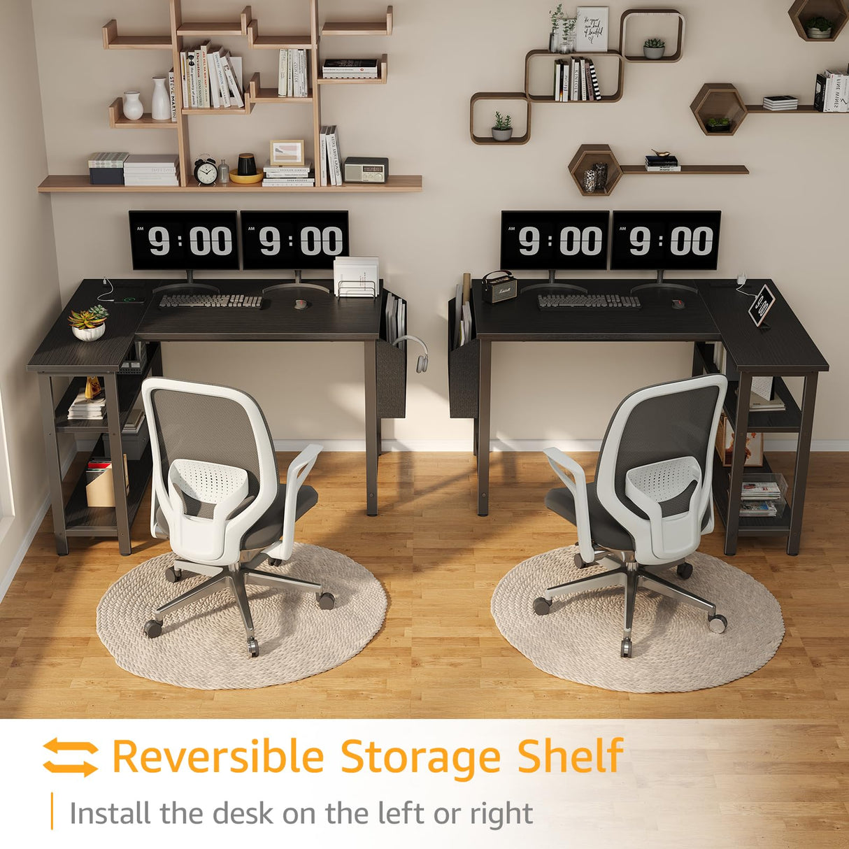 DLisiting Black L Shaped Gaming Computer Desk with Power Outlet Shelves, 40 Inch Small Corner Desk for Small Space Home Office, Study Work PC Desks for Bedroom, Black DLisiting