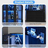 BROTTAR Display Cabinet with LED Lights, Curio Storage Cabinet with Acrylic Doors & 2 Drawers, 67" Bookcase Display Case for Collectibles, Human Body Sensor, Home Office, Living Room, Black BROTTAR