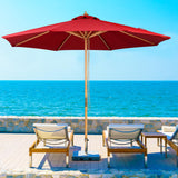 CASUNER 9FT Bamboo Umbrella, Outdoor Patio Umbrella, Waterproof Market Umbrella, 8 Ribs Table Umbrella with Pulley Lift for Garden, Deck, Pool, lawn, Backyard (RED) CASUNER