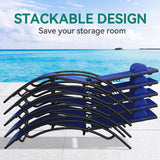YITAHOME Outdoor Chaise Lounge Chair Set of 3, Pool Lounge Chairs with Side Table & 5-Position Adjustable Backrest, Sunbathing Recliner for Poolside, Backyard, Lawn, Deck - Navy YITAHOME