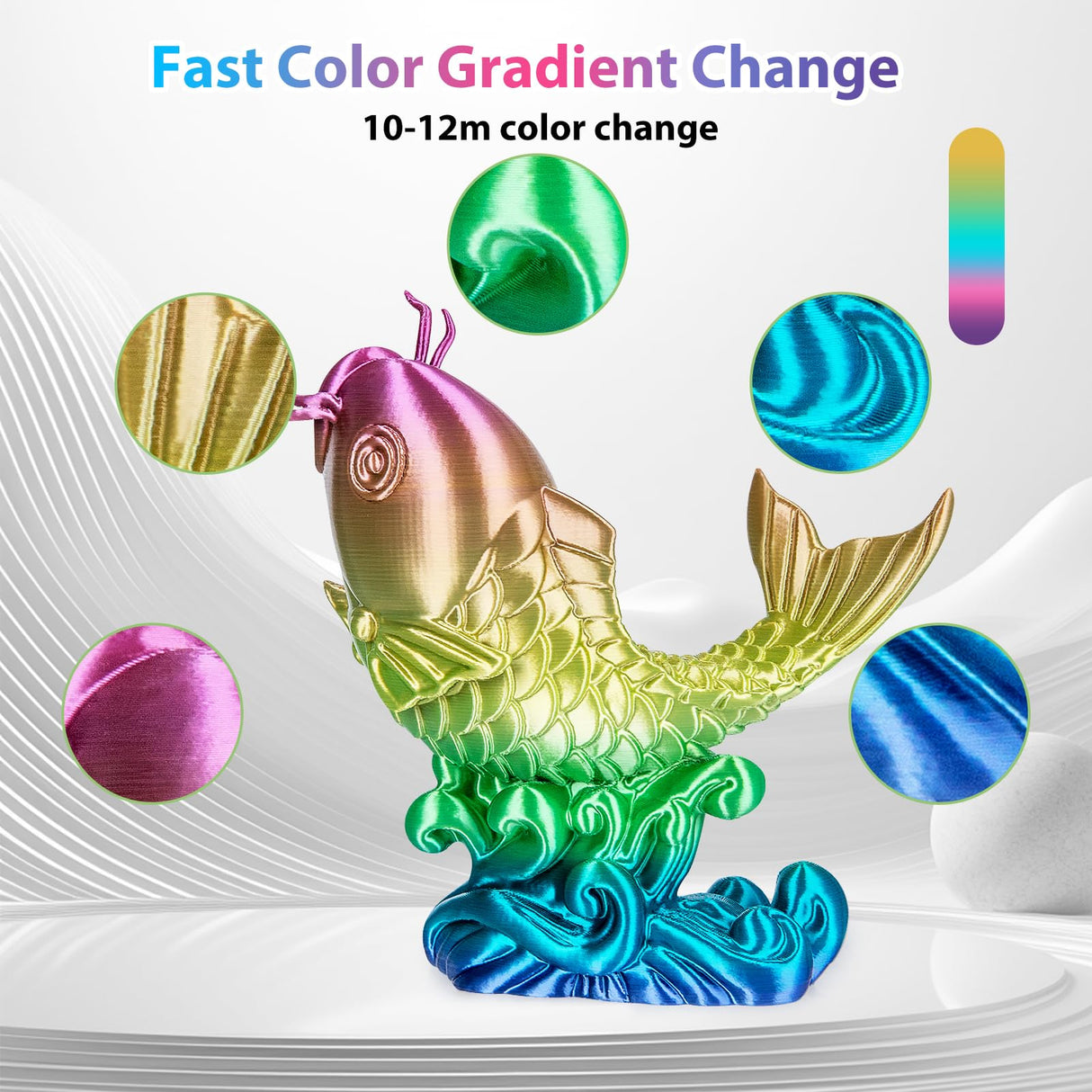 3Dgenius Silk Rainbow PLA Filament 1.75mm Silk PLA 3D Printer Filament Shiny Fast Color Changing Gradient Filament Fit Most FDM Printers, 250g Spool(0.55lbs), Candy Series 3Dgenius