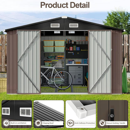 Aoxun Outdoor Storage Shed, 7.6 x 9.7 FT, Garbage Can, Outdoor Metal Shed for Tool, Garden, Bike, Placed in Patio, Garden Brown Base Included - WoodArtSupply