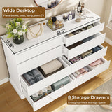 Hasuit White Dresser for Bedroom, Long Dresser with 8 Drawers, 51.5''W Wooden Dressers Chest of 8 Drawers, Large Capacity Clothing Storage Cabinet, Wide Dressers for Bedroom Living Room Entryway Hasuit