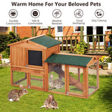 PETSJOY Rabbit Hutch, 58 Inches Outdoor Large Wooden Bunny Cage Chicken Coop with Ventilation Door, Removable Tray & Ramp PETSJOY