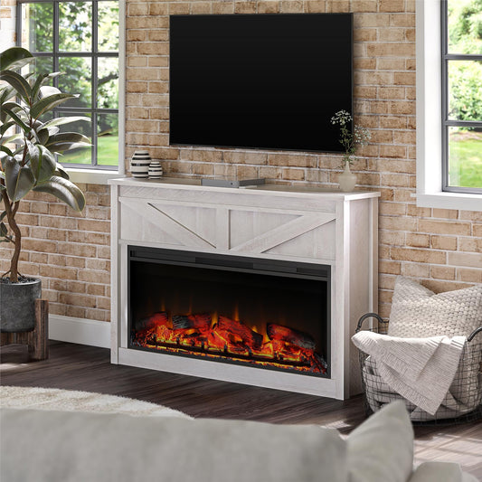 Ameriwood Home Farmington Wide Modern Farmhouse Mantel with Electric Fireplace, 49", Ivory Oak