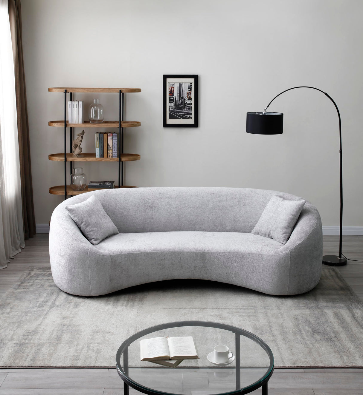 SSC SATISUNCASA 93” Modern Minimalist Curved Sofa Couch for Living Room, Unique Design, Chenille Cloud Couch with Soft Comfortable Upholstered for Bedroom, Apartment, Home Office (Gray Chenille) SSC SATISUNCASA