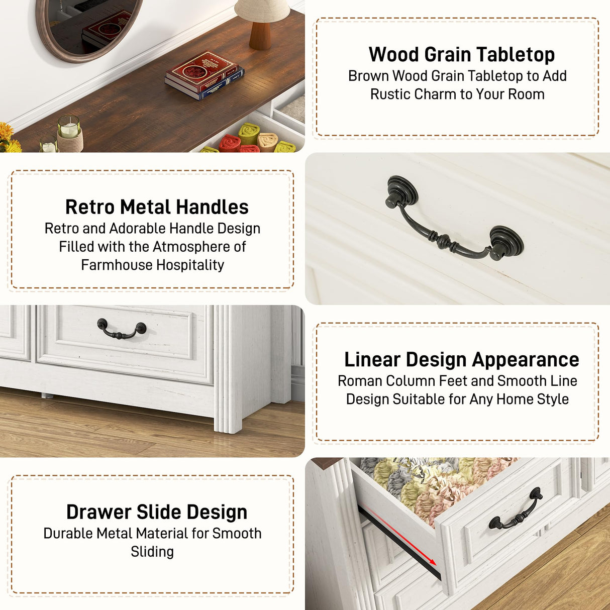 chartustriable Farmhouse 10 Drawer Dresser for Bedroom, 63” Wood Chest of Drawers with Rustic Handles, Wide Closet Dressers Organizer, Living Room, Hallway, Bedroom Furniture, Antique White chartustriable