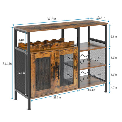 X-cosrack Wine Bar Rack Cabinet with Detachable Wine Rack, Coffee Bar Cabinet with Glass Holder, Small Sideboard and Buffet Cabinet with Mesh Door, Rustic Brown, Large - WoodArtSupply