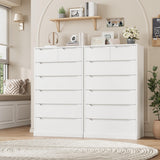 HITHOS 51" Tall 7 Drawers Dresser, Modern White Dresser, Wood Dressers & Chests of Drawers with Cut-Out Handles, Upright Drawer Chest, Accent Vertical Dressers for Living Room, White HITHOS