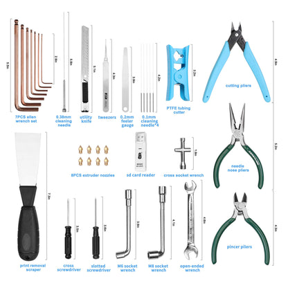 Creality 3D Printer Tool Kit with Case 35Pcs with Cleaners Filament Slicer Print Head Wrench Extruder Nozzles SD Card Reader Starter 3D Printer Accessories ABS Storage Box Tool Set - WoodArtSupply