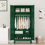 71" H Metal Armoire Wardrobe Closet, Adjustable Shelve, Clothes Drying Pole, Steel Wardrobe Cabinet for Bedroom (Green) Ckzbx