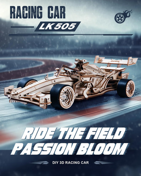 ROKR 3D Wooden Puzzle 1:18 Scale Formula Racing Cars for Adults, 5 Hour Build, Wind up Toys Model Car Kits for Adults to Build, Ideal Gift for Boys and Men ROKR
