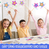 57 Pcs Star Princess Fairy Wands Kit Make Your Own Princess DIY Art Craft Magical Wand Include 18 Star Wooden Fairy 9 Gem Stickers 20 Ribbons 10 Markers Party Supply Chinco